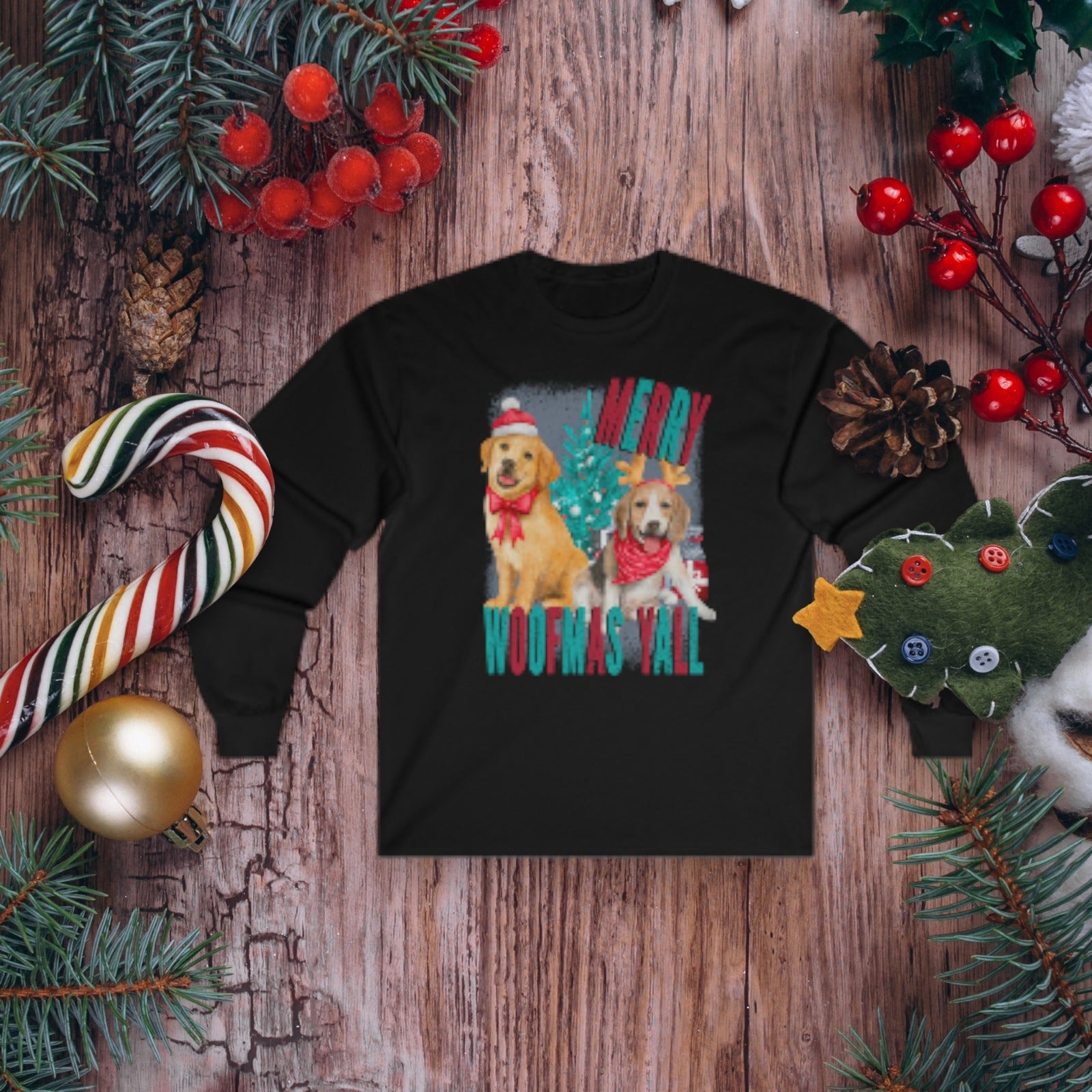 Merry Woofmas Yall Long Sleeve Christmas T-Shirt