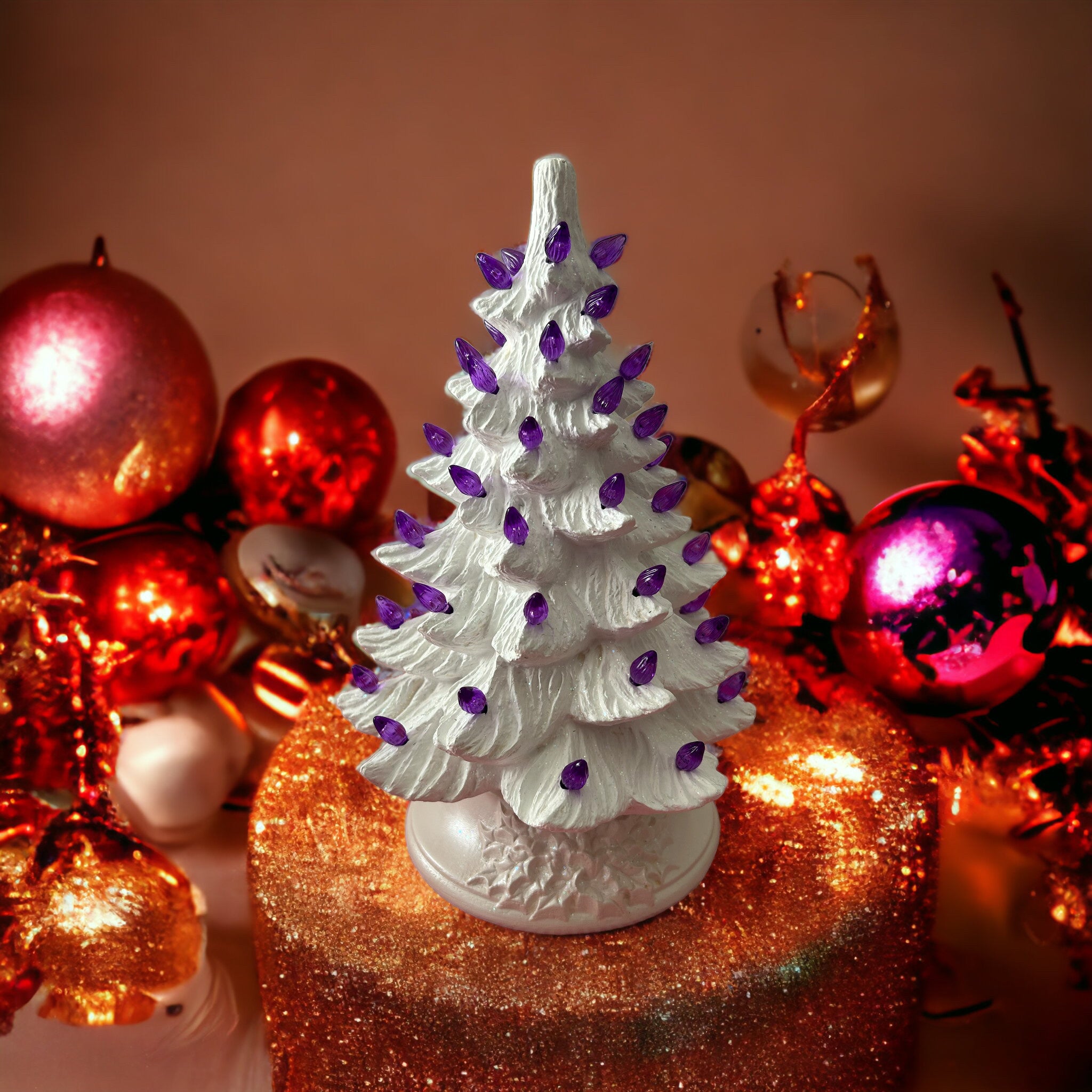 Purple and White Ceramic Christmas Tree Handmade