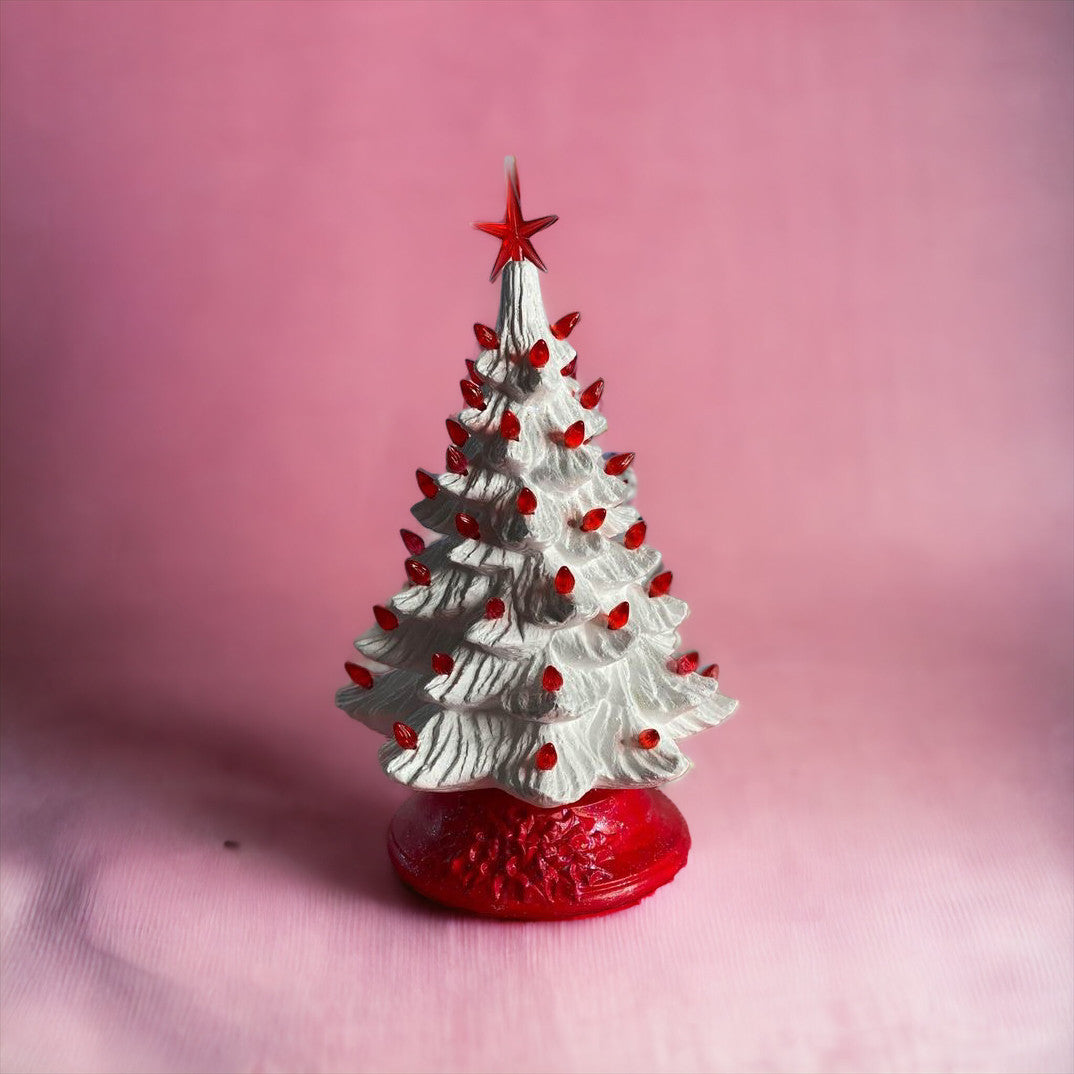 Red and White Ceramic Christmas Tree Handmade